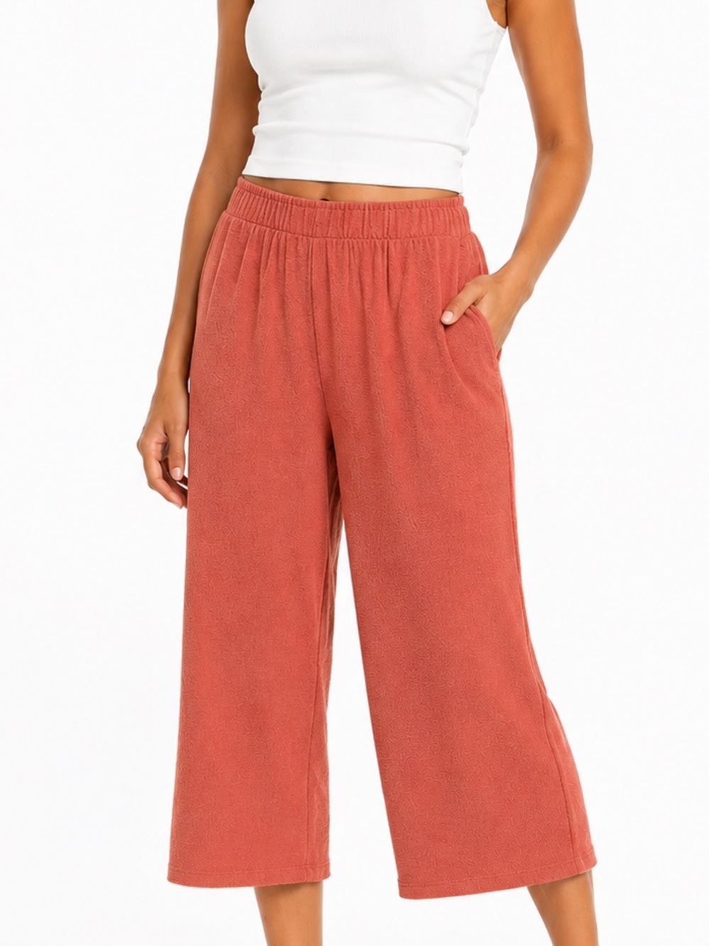 Lulu's Cropped Wide-Leg Lounge Culottes Dusty Coral Pull On Pants Sz S